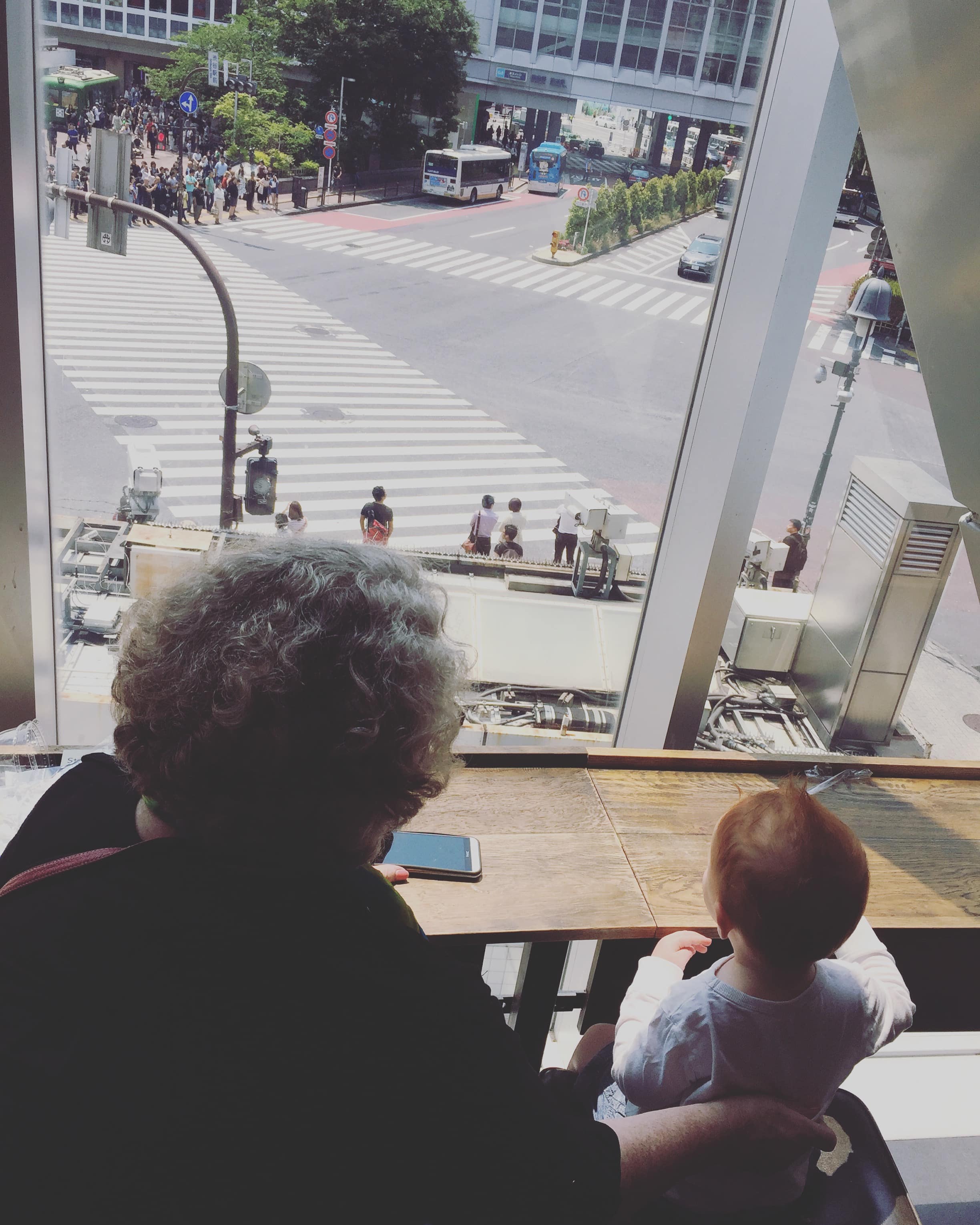 shibuya crossing from starbucks - Japan with Kids